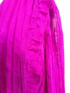 ELOQUII Fuchsia Magenta Pink Pleated Ruffle Empire Long Sleeve Midi Dress 20 NWT