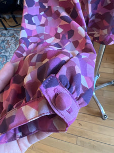 Cabi Pink Purple Tie Back Geo Long Sleeve Blouse 571 M