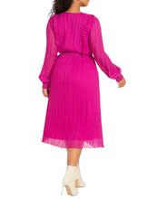 Load image into Gallery viewer, ELOQUII Fuchsia Magenta Pink Pleated Ruffle Empire Long Sleeve Midi Dress 20 NWT
