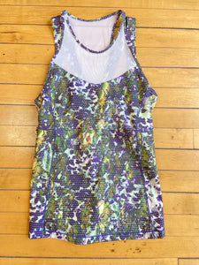 Lululemon green and purple floral mesh multi strap tank-6