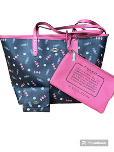 Coach black pink scattered candy reversible large tote-NEW