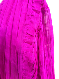 ELOQUII Fuchsia Magenta Pink Pleated Ruffle Empire Long Sleeve Midi Dress 20 NWT