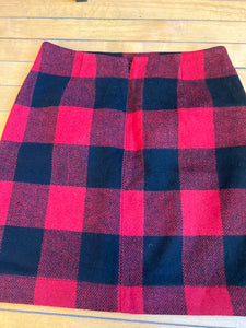 Boston Proper Red Black Buffalo Plaid Wool Lined Pencil Skirt Size 6