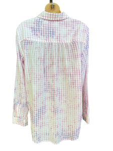 Anthropologie Pilcro Letterpress Cate Gingham Purple Pink TieDye Button Down Med